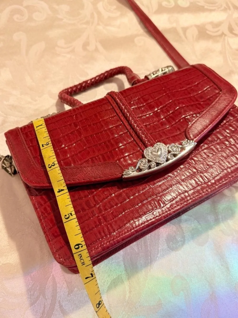 Vintage Red crocodile textured handbag with silver hardware